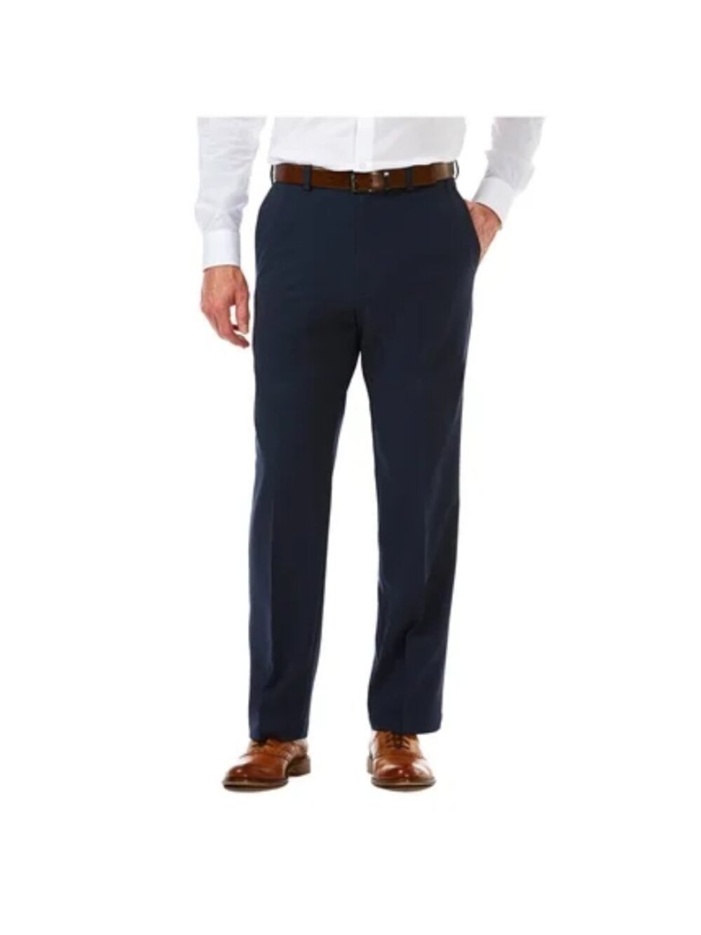 Haggar Cool 18 Pro Classic Flat Front Hidden Expand. Waistband Navy Pant 42X32